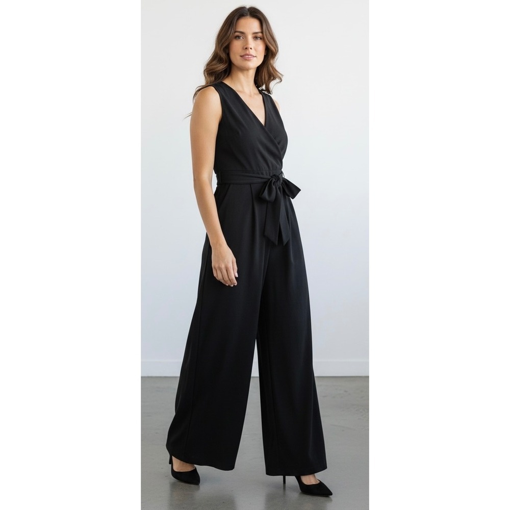 Vince Camuto Black Sleeveless Wrap Jumpsuit